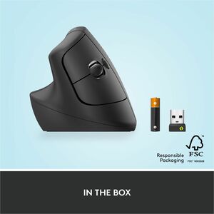 Logitech Lift Left Vertical Ergonomic Mouse, Left-handed, Wireless, Bluetooth or Logi Bolt USB, Quiet clicks, Graphite - O