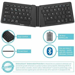 Targus Ergonomic Foldable Bluetooth EcoSmart Keyboard - Wireless Connectivity - Bluetooth - Compact - 5.1 - Windows, iPadO