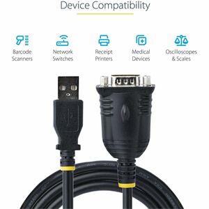 StarTech.com 3ft (1m) USB to Serial Cable, DB9 Male RS232 to USB Converter, USB to Serial Adapter, COM Port Adapter with P