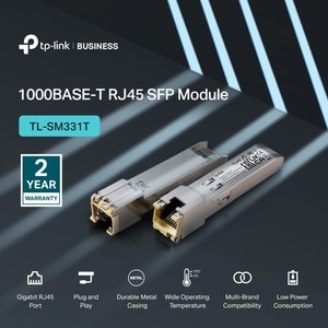SFP (mini-GBIC) TP-Link TL-SM331T - Per Data networking - Coppia incrociataGigabit Ethernet - 1000Base-T - Supporta l'hot 