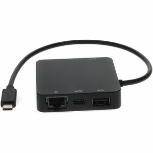 AddOn 8in USB C Male to USB C 3.1, HDMI 4K, USB A 3.1 Gen 2, and RJ-45 Female Black Hub - This is a 8in USB-C Male to USB 