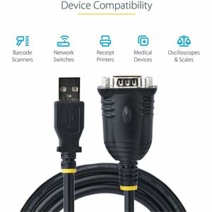 StarTech.com 3ft (1m) USB to Serial Cable, DB9 Male RS232 to USB Converter, USB to Serial Adapter, COM Port Adapter with P