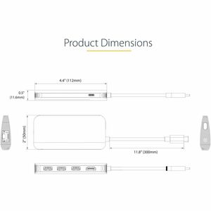 StarTech.com Adaptador Multipuertos USB C, HDMI de 4K y 60Hz, Hub USB-A 3.2 de 3 Puertos de 5Gbps, PD de 100W, GbE, Dockin