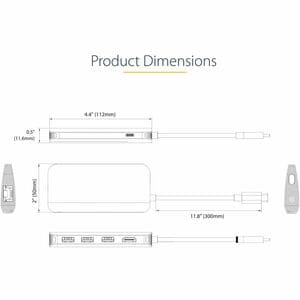 StarTech.com Docking Station - for Workstation - 100 W Power Supply - USB Type C - 1 Displays Supported - 4K, 2K - 3840 x 