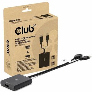 Club 3D HDMI + USB Bus powered to DisplayPort 4K120Hz or 8K30Hz M/F Adapter - 1 x HDMI Digital Audio/Video - Male, 1 x USB