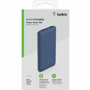 Belkin BoostCharge Stromspeicher - Blau - für iPhone, iPad, AirPod, Smartwatch, Smartphone - 10000 mAh - 3 x USB - Blau