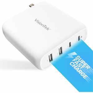 VisionTek 100W GaN II Power Adapter - 4 Port - 100 W - 120 V AC, 230 V AC Input - 5 V DC, 9 V DC, 15 V DC, 20 V DC Output 
