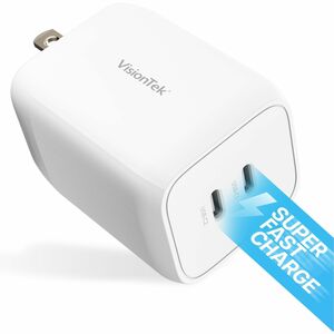 VisionTek 65W GaN II Power Adapter - 2 Port - 65 W - 120 V AC, 230 V AC Input - 5 V DC, 9 V DC, 12 V DC, 15 V DC, 20 V DC,
