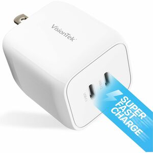 VisionTek 45W GaN II Power Adapter - 2 Port - 45 W - 120 V AC, 230 V AC Input - 3.3 V DC, 5 V DC, 12 V DC, 15 V DC, 16 V D