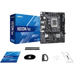 ASRock H610M/ac Desktop Motherboard - Intel H610 Chipset - Socket LGA-1700 - Micro ATX - 64 GB DDR4 SDRAM Maximum RAM - DD