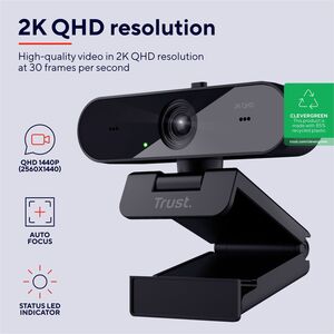 Trust TW-250 - Webcam - 30 fps - Schwarz - USB 2.0 - 2560 x 1440 Pixel Videoauflösung - 2K - Autofokus - 92° Angle - Tisch