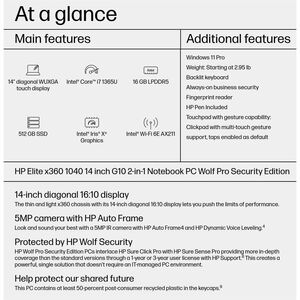 HP Elite x360 1040 G10 14" Touchscreen Convertible 2 in 1 Notebook - WUXGA - Intel Core i7 13th Gen i7-1365U - Intel Evo P