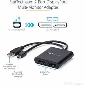 StarTech.com Signal Splitter - Plastic - 30 Hz to 60 Hz - 3840 × 2160 - 2 m Maximum Operating Distance - DisplayPort - USB