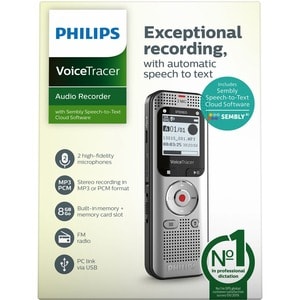 Philips VoiceTracer DVT2015 8GB Voice Recorder with Sembly Cloud Speech-to-Text Software - 8GB, Stereo Microphones, MicroS