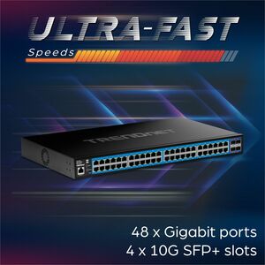 Commutateur Ethernet TRENDnet TEG-3524S 48 Ports Gérable - Gigabit Ethernet, 10 Gigabit Ethernet - 1000Base-T, 10GBase-X -