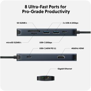 Targus HyperDrive USB Hub - USB Type C - 8 USB Port(s)