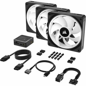 Corsair iCUE QX120 Cooling Fan - 3 x Fan(s) - 63.10 CFM Maximum Airflow - 2400 rpm - Magnetic Dome Bearing - RGB LED - Bla