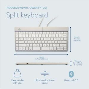R-Go Split Break Keyboard - R-Go Split Break ergonomic keyboard, with break software, Bluetooth 5.0, QWERTY (US) layout, w