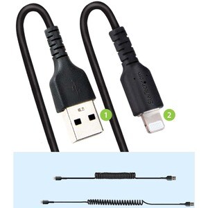 USB to Lightning Cable - 1m (3.3ft) Coiled Cable Black