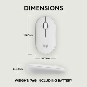 Logitech Pebble 2 M350s Mouse - Optical - Wireless - Bluetooth - Tonal White - 4000 dpi - Scroll Wheel - 3 Button(s) - Sym