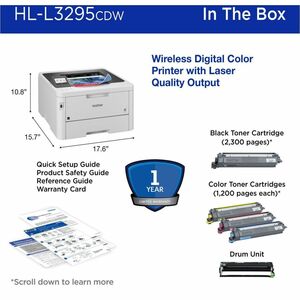 Brother HL-L3295CDW Wireless Compact Digital Color Printer with Laser Quality Output, Duplex, NFC and Mobile Printing & Et