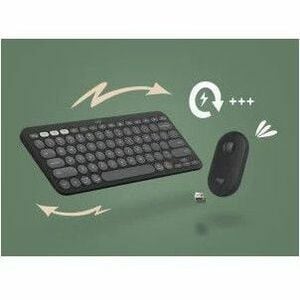 Logitech Pebble 2 Combo Keyboard and Mouse - USB Type A Wireless Bluetooth Keyboard - English - Tonal Graphite - USB Type 