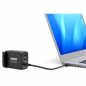 Port Connect 65 W AC Adapter - 1 USB - 2 USB Type-C - For Notebook - United Kingdom - 2 m Cable - 120 V AC, 230 V AC Input