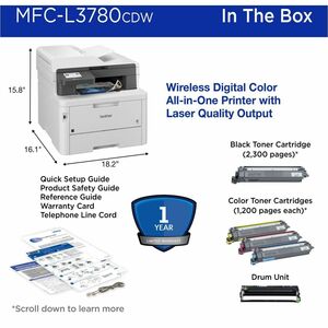 Impresora Láser Multifunción Brother MFC-L3780CDW Con cable e inalámbrico - Color - Copiadora/Fax/Impresora/Escáner - 600 