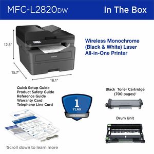 Brother MFC-L2820DW Wireless Laser Multifunction Printer - Monochrome - Grey - Copier/Fax/Printer/Scanner - 34 ppm Mono/7.