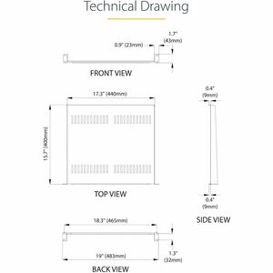 StarTech.com 1U Server Rack Cabinet Shelf - Fixed 16" Deep Cantilever Rackmount Tray for 19" Data/AV/Network Enclosure w/C