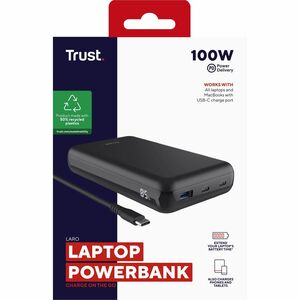 Trust Laro Stromspeicher - Schwarz - für Notebook, Smartphone, Tablet, Action-Kamera, MacBook, Spielkonsole - 1 x Typ-C 65