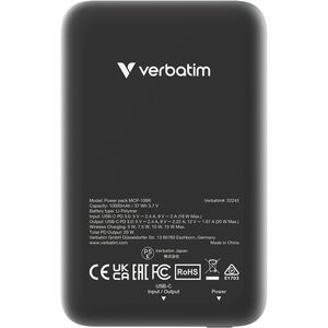 Verbatim Charge 'n' Go Stromspeicher - Schwarz - für Smartphone - 1 x Typ-C 20 W - Lithium-Polymer (Li-Polymer) - 10000 mA