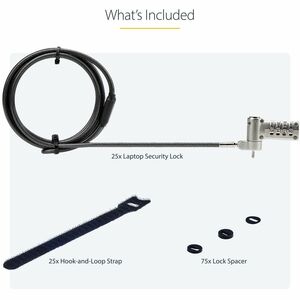 StarTech.com Paquete de 25 Candados con Cable de 3m Serializados para Laptop - Compatible con Noble Wedge®/Nano/K-Slot - 2