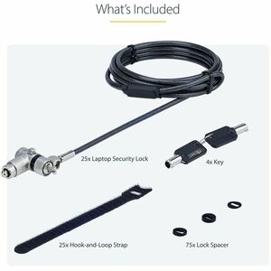 StarTech.com Paquete de 25 Candados Universales Nano Wedge®/Noble/K-Slot para Laptop - Cable de Seguridad de 2m - Llave Id