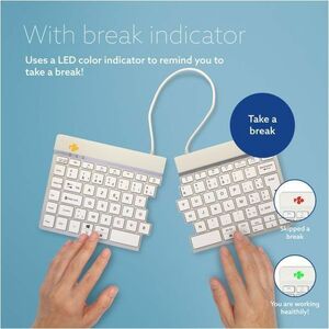 R-Go Split Break Keyboard - Wireless Connectivity - USB Type C Interface - Belgian - AZERTY Layout - White - Scissors Keys