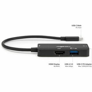 Rocstor Premium Type-C to HDMI/USB-A/Type-C Female (PD & Data) Multiport Adapter - 1 x USB Type C - Male - 1 x HDMI Digita