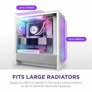 NZXT H5 Flow CC-H52FW-R1 Computer Case - ATX Motherboard Supported - Mid-tower - Mesh, Tempered Glass, Galvanized Cold Rol
