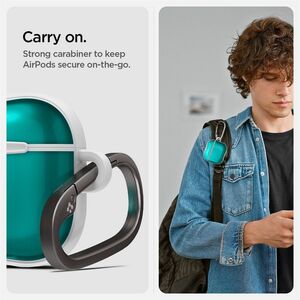 Spigen Classic C1 Charging Case Apple AirPods 4 - Bondi Blue - Polycarbonate Body - Carabiner Clip - 50.3 mm Height x 63 m
