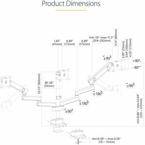 StarTech.com Desk Mount for Monitor, Display - Black - Landscape/Portrait - Height Adjustable - 3 Display(s) Supported - 6