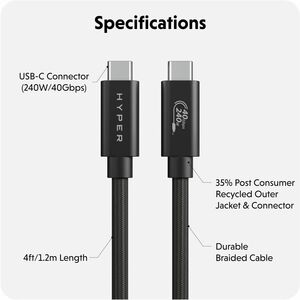 Hyper HyperDrive HD6500BKGL 1.20 m USB4 Data Transfer Cable - Cable for Audio/Video Device, USB Device, MacBook, MacBook P
