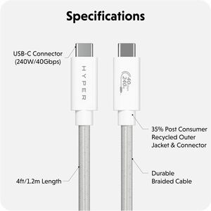 Hyper HyperDrive HD6500WHGL 1.20 m USB4 Data Transfer Cable - Cable for Audio/Video Device, USB Device, MacBook, MacBook P