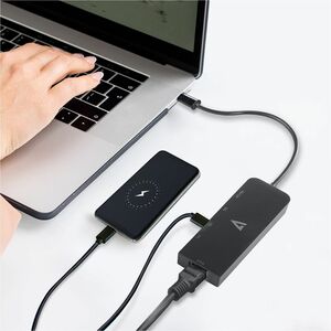 V7 V7UCRJ25GHUB-BLK Hub USB/Ethernet Combo - 10 GB/s - Preto - 3 Total USB Port(s)