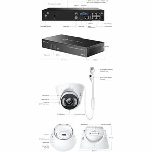 TP-Link VIGI 4MP Full-Color Turret IPC & 4 Channel PoE+ NVR KIT - 2 TB HDD - Camera, Network Video Recorder - 4 Camera(s) 