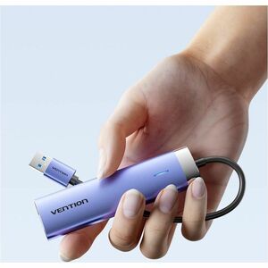 Vention USB/Ethernet Combo Hub - USB Type C - 640 MB/s - Tablet, Notebook, Keyboard, Mouse, Flash Drive, Printer - Blue - 