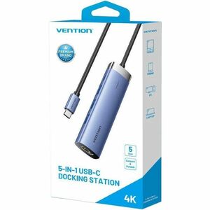 Vention TGE USB Type C Docking Station for Flash Drive - Charging Capability - Blue - Portable - 4K, 4K @30Hz, HD - 3840 x