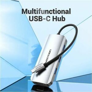 Vention USB Hub - USB Type C - 640 MB/s - Notebook, Desktop, Mouse, Keyboard, Printer, Projector, Flash Drive, TV - Grey -