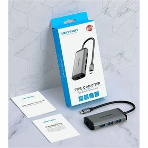 Vention CNCHB USB Type C Docking Station for Flash Drive, TV - Charging Capability - Grey - Portable - 4K, HD - 3840 x 216