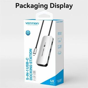 Vention USB Type C Docking Station for Notebook, Smartphone, Tablet PC, Projector, TV - Charging Capability - Grey - 4K @
