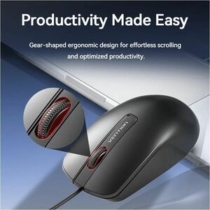 Vention KTA Mouse - USB Type A - 3 Button(s) - Black Box - Cable - 10 m - Rechargeable - 1200 dpi - Symmetrical