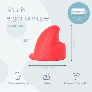 R-Go HE Sport Vertical mouse Maus - Bluetooth - USB Typ-A - Optisch - 5 Taste(n) - Rot - Kabellos - 10 m - 2,40 GHz - wied